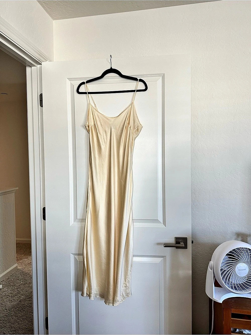 Neiman Marcus Silk Maxi Slip Dress in Ivory/Champagne/Yellow